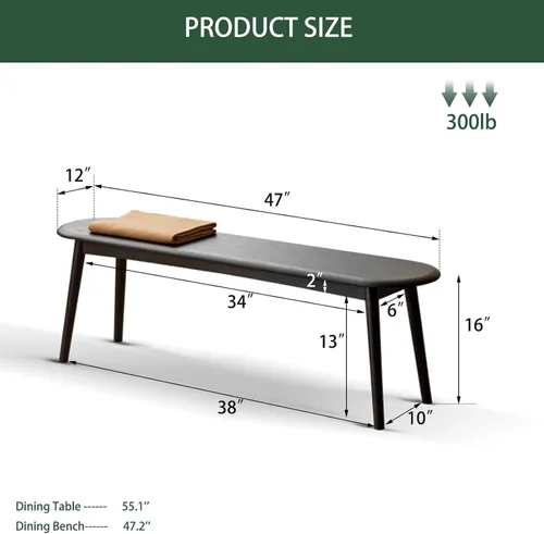 Vista 2 de Banco de comedor 100% roble macizo, banco de madera para el extremo de la cama con esquinas redondeadas, bancos de entrada para entrada, pasillo