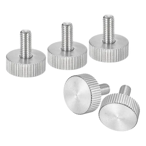 Vista 13 de uxcell M3x6mm Tornillos de pulgar moleteados, 5 piezas de acero inoxidable 304, cabeza plana moleteada, tornillos de pulgar roscados completamente