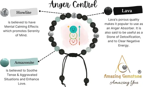 Vista 2 de Amazing Gemstone Pulsera de control de ira – Howlita Amazonita Lava Juego de pulseras para hombres y mujeres, curativa, calmante, ansiedad, alivio