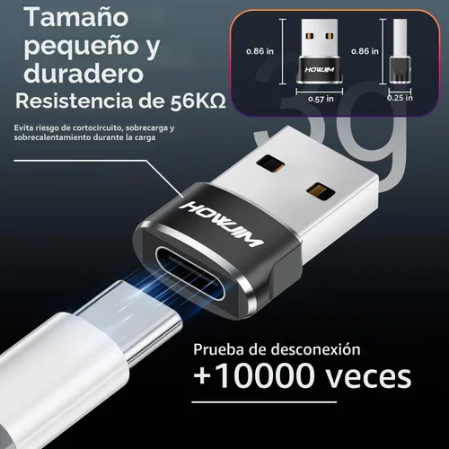 Vista 4 de Paquete de 2 adaptadores USB a USB C, USB 2.0 de carga rápida de transferencia de datos de 480 Mbps, adaptador OTG hembra tipo C a USB 2.0 macho