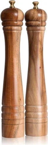 Vista 9 de Molinillo de pimienta, molinillo de pimienta con molinillo ajustable de acero inoxidable, madera de acacia, altura 12 pulgadas / 30 cm