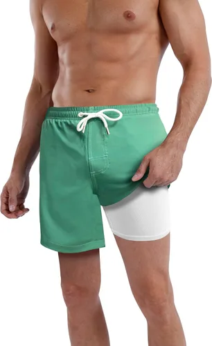Vista 28 de Traje de baño para hombre con forro de compresión de secado rápido de 5.5 pulgadas con forro tipo bóxer amarillo (1-Yellowstar)