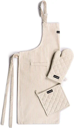 Vista 18 de Encasa XO Delantales de cocina de algodón para mujeres y hombres con bolsillo y bucle para toalla, correa ajustable para cuello y espalda