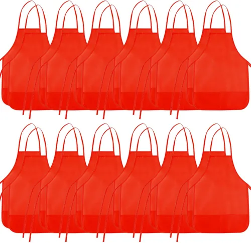 Vista 24 de 12 piezas de delantales para niños de color rojo rosa con 2 bolsillos amplios para arte, actividades de pintura, manualidades en la cocina Rosa Rojo