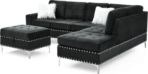 Vista 5 de Yoglad - Sofás seccionales de 108'' para sala de estar, sofá modular de 5 plazas con chaise reversible y portavasos, sofá de esquina en forma de L
