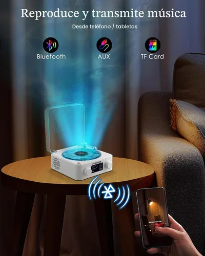 Vista 6 de Waves Altavoz Bluetooth de Vinilo, Estilo Reproductor de Discos de Vinilo con Ruido Blanco de Sonido Oceánico, Altavoces Bluetooth Retro con Luz