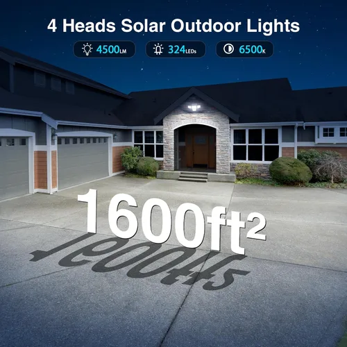 Vista 4 de Luces Solares para Exteriores Impermeables de 4500LM, 254 Luces LED Solares Reflectoras para Exteriores con 2 Sensores de Movimiento, Luz