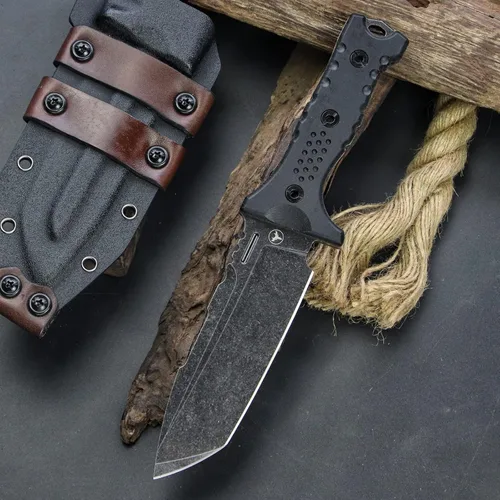 Vista 7 de Hippo Sleipner - Cuchillo fijo de acero de espiga completa de 11 pulgadas, mango de lino con funda Kydex (negro + negro)