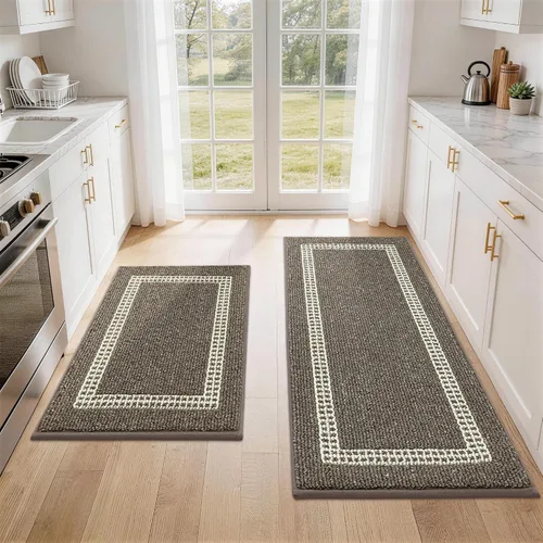 Vista 20 de COSY HOMEER Tapete de cocina antideslizantes, absorbentes para el piso, alfombra de cocina lavable, tapete de pie para fregadero, alfombra de Beige