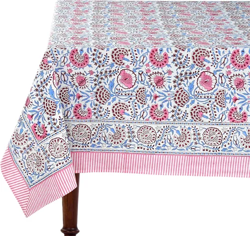 Vista 318 de Ridhi Mantel cuadrado con estampado de bloques de mano de caléndula ámbar