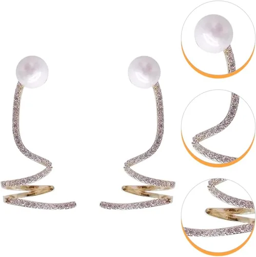 Vista 5 de Generic 1 par de pendientes trepadores trepadores de diamantes de imitación Artificil Pearl Stud Pendientes Ear Cuff Wrap Post Pendientes Regalo
