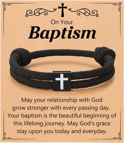 Vista 16 de UNGENT THEM Pulsera de cuerda trenzada con cruz para hombres y niños, Navidad, San Valentín, graduación, Pascua, regalos de bautismo cristiano