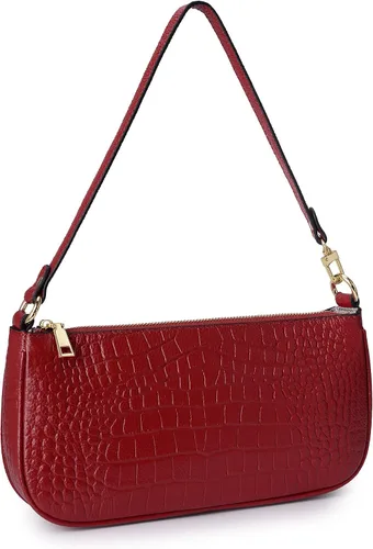 Vista 7 de YALUXE Bolso de mano de cocodrilo de cuero genuino con cierre de cremallera para mujer, clásico
