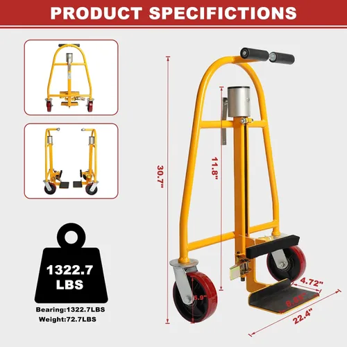 Vista 9 de Juego de herramientas manuales para mover muebles (juego de 2), carrito móvil resistente, capacidad de 1300 libras, altura de elevación de 12