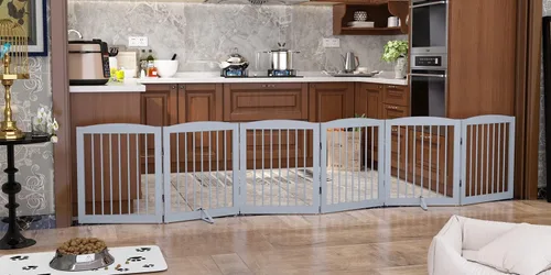 Vista 39 de PUPETPO Puerta independiente para mascotas para perros, puerta plegable de madera para perros para casa, escaleras, entradas, valla de seguridad