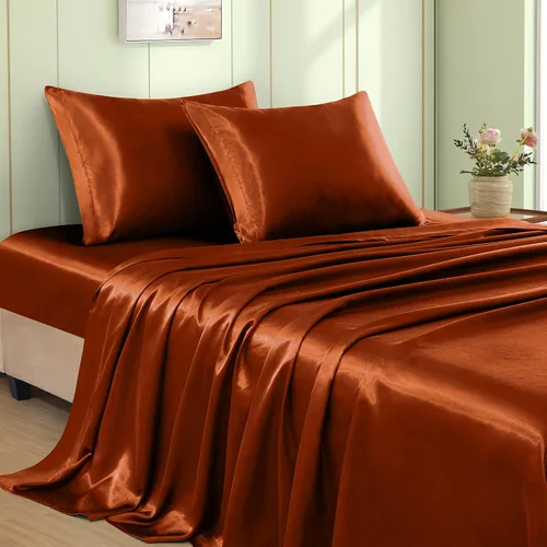 Vista 18 de VACVELT Juego de 3 sábanas de satén color beige tamaño individual, juego de ropa de cama, sábana bajera de satén sedoso con bolsillo profundo de 15
