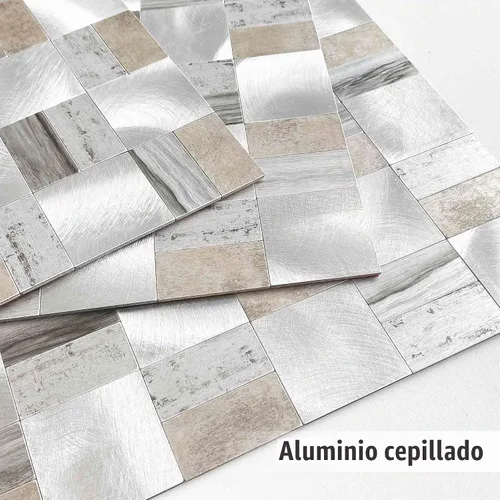 Vista 2 de BeNice Salpicadero Autoadhesivo de Despegar y Pegar de Metal para Cocina, Adhesivos de Pared de Mosaico Cuadrado Gris (Gris Rústico 10 Hojas)