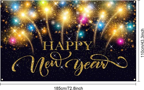 Vista 2 de Blulu Suministros de decoración de fiesta de Año Nuevo, pancarta de tela extragrande para decoración de fiesta de 2026, fondo de cabina de fotos