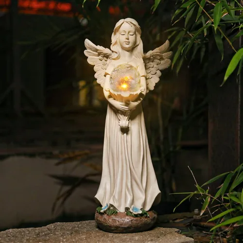 Vista 6 de Estatua de ángel para jardín, estatuas solares de jardín de 16.3 pulgadas con luces solares, figuras de ángel, regalos de jardinería para madre