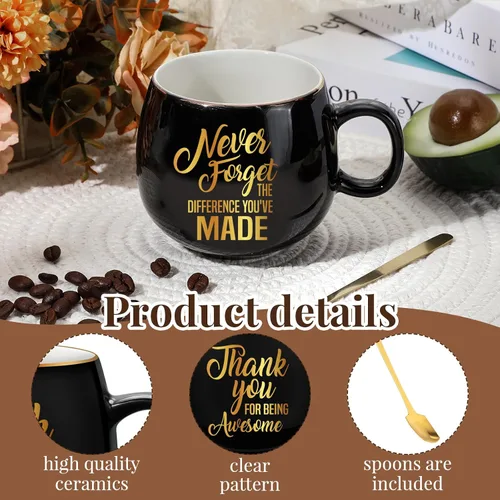 Vista 3 de Tioncy 12 juegos de tazas de regalo de agradecimiento, regalos de agradecimiento a los empleados, tazas de café de cerámica inspiradoras de 12 onzas