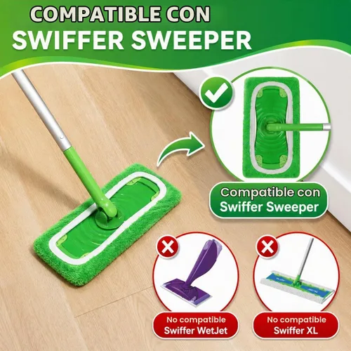 Vista 2 de Tidy Monster Paquete de 8 almohadillas de microfibra reutilizables de repuesto compatibles con Swiffer Sweeper, almohadillas lavables a máquina