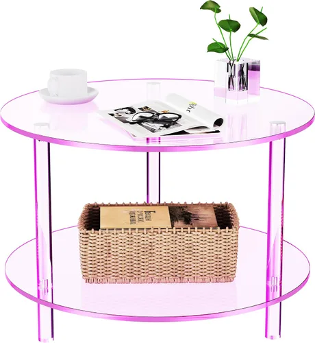 Vista 11 de Mesa de centro acrílica, pequeña mesa de centro moderna redonda para sala de estar, verde