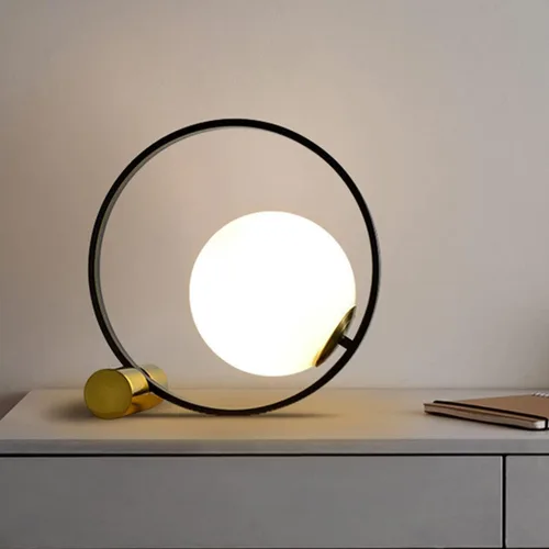 Vista 2 de Globe - Lámpara de mesa de noche, moderna lámpara de mesa de noche de cristal de mediados de siglo, lámpara de escritorio dorada para dormitorio, 1