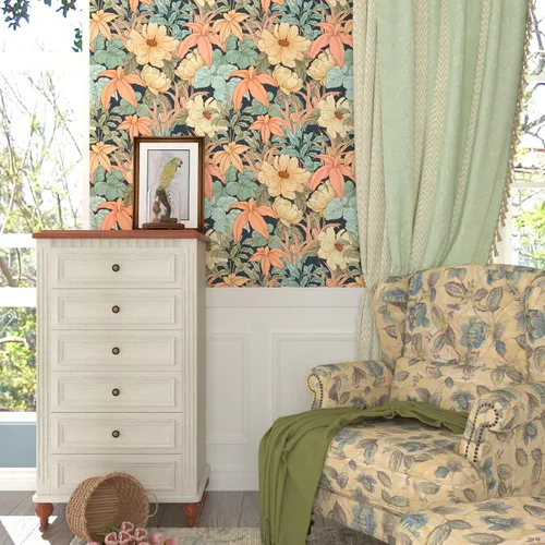 Vista 3 de Laatse Papel Tapiz Floral Despegar y Pegar, Papel Tapiz Vintage de Peonías y Margaritas, Papel de Contacto Floral Autoadhesivo Mural de Pared