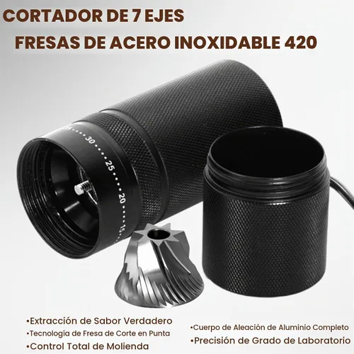 Vista 6 de Molinillo de café manual con 60 ajustes ajustables, molinillo de café portátil de mano con capacidad de 0.99 oz, molinillo de café cónico de acero