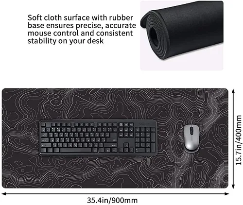 Vista 8 de Keepcute - Alfombrilla de escritorio topográfica negra, alfombrilla grande para mouse para juegos de 35.4 x 15.7 pulgadas