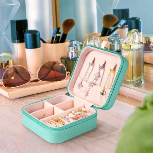 Vista 9 de Aoney Estuche de joyería de viaje, organizador de joyas pequeño, cajas de joyería para mujer, organizador de collares, bonita caja de joyería