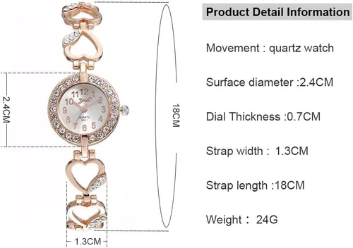Vista 7 de Reloj con incrustaciones de diamantes de aleación para mujer, con forma de corazón, relojes de vestir, relojes de pulsera de cuarzo para mujer
