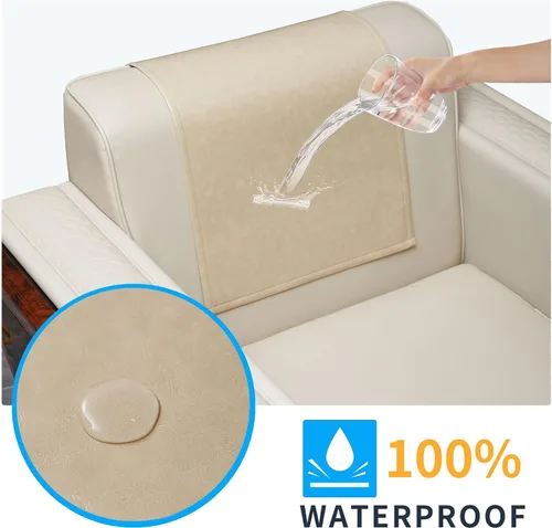 Vista 3 de 2 fundas protectoras para reposacabezas reclinable, impermeables, antideslizantes, para sillón reclinable, fundas para reposacabezas de sofá Beige