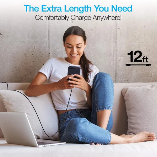 Vista 2 de Naztech Cargador de cable Lightning, duradero, redondeado, de carga rápida de 12 pies, cable Lightning certificado USB-C a MFi compatible