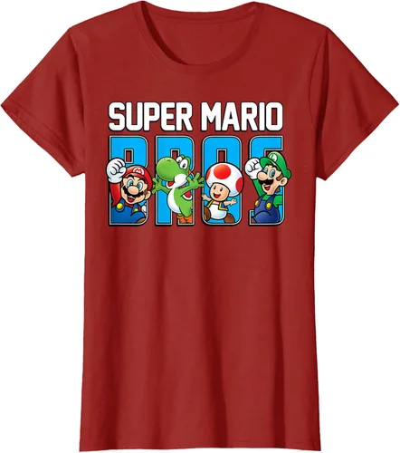 Vista 68 de Super Mario Bros Characters Letter Fill Graphic T-Shirt Camiseta, Negro