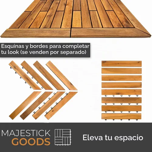 Vista 9 de Majestick Goods Azulejos entrelazados de madera de acacia para terraza. Fácil instalación para suelos de patio y pasarelas con drenaje de base
