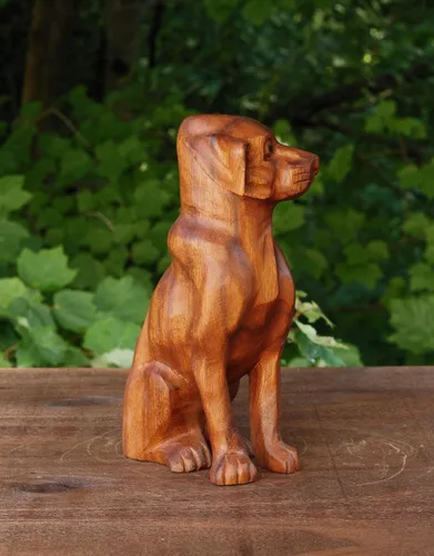 Vista 4 de G6 Collection Estatua de perro de madera tallada a mano de 8 pulgadas, escultura artística, decoración rústica para el hogar, decoración hecha a
