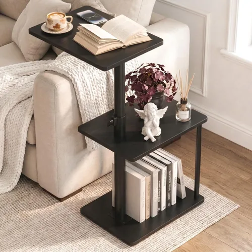 Vista 20 de Faesun Mesa auxiliar de mesa C de altura ajustable, bandeja giratoria de 360° para espacios pequeños, mesita de noche pequeña para sala de estar