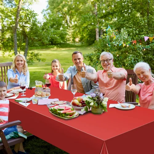Vista 6 de 3 Pack 4th of July Tablecloths, Red White and Blue Disposable Plastic Tablecloth, Rectangle Table Cover for Independence Day Memorial Day Veterans