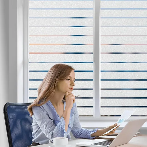Vista 7 de Coavas Película de privacidad de ventana a rayas esmeriladas para vidrio de Adhesivo estático, sin pegamento, extraíble, bloqueo UV, control