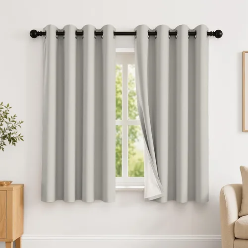 Vista 94 de 2 paneles de cortinas 100% opacas, de peso medio, con aislamiento térmico y ojales para dormitorio, sala de estar, tratamiento de ventana
