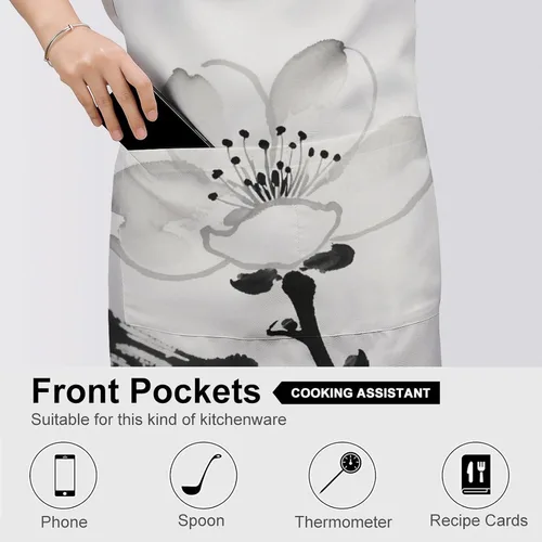 Vista 5 de MUSM Apron for Adults - 27.6 X 31.5 Inch, Heavy-Duty Polyester Aprons with Two Large Pockets, Waterproof Ink-wash Painting Scenery Kitchen Apron for
