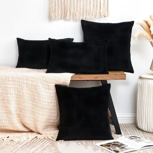 Vista 4 de Juego de 2 fundas de almohada decorativas de terciopelo de 16 x 16 pulgadas, fundas de almohada negras suaves para sofá, cama, sala de estar