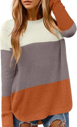 Vista 11 de DB MOON Suéter de Punto de Manga Larga con Cuello Redondo para Mujer 2025 Ajuste Holgado Suave Sólido Pullover Beige