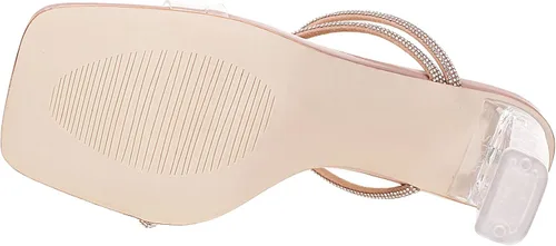 Vista 7 de vivianly Sandalias de tacón con tiras transparentes con diamantes de imitación para mujer, con puntera cuadrada, tacones altos, deslizantes, vestido
