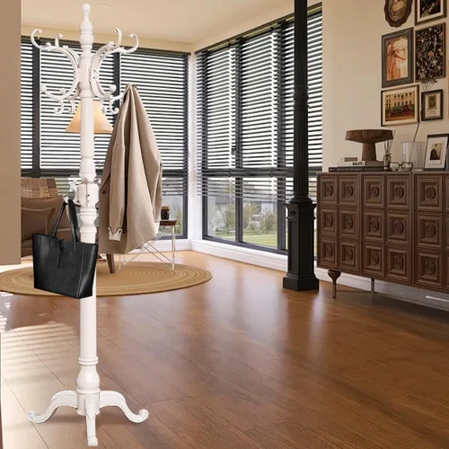 Vista 7 de Percheros de Madera, Árbol de Abrigos Retro de 78" con 12 Ganchos y Base Triangular Estable, Perchero de Entrada Independiente para Sombreros, Ropa