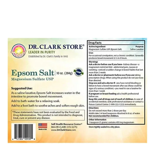 Vista 4 de Dr Clark Store Epsom Salt, USP Food Grade Magnesium Sulfate, 10 Oz
