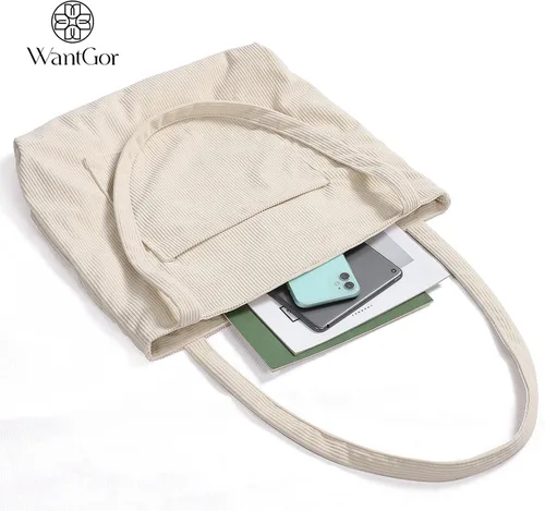 Vista 5 de WantGor Bolso de mano de pana para mujeres, bolsos de hombro estilo hobo grandes, bolsos casuales de gran capacidad para compras y trabajo