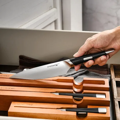 Vista 5 de linoroso Cuchillo de chef de cocina ultra afilado, cuchillo de cocina alemán de alto carbono forjado de precisión de 7 pulgadas, cuchillo de corte