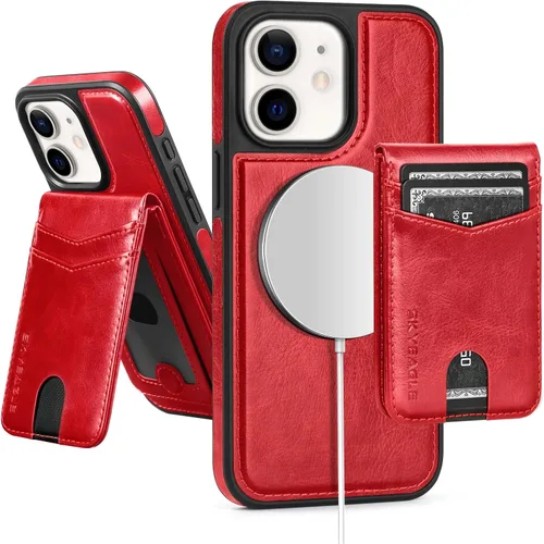 Vista 38 de SkyEagle - Funda tipo cartera compatible con MagSafe para iPhone 11, color negro Detachable Magnetic Credit Card Holder,RFID Blocking,PU